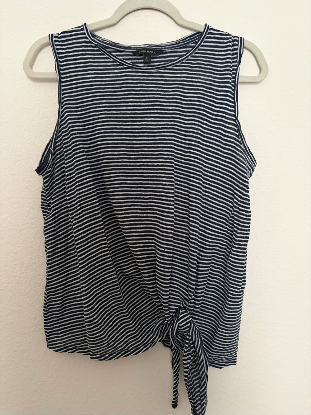 Banana Republic Nautical Navy and White Striped Tie-Front Tank